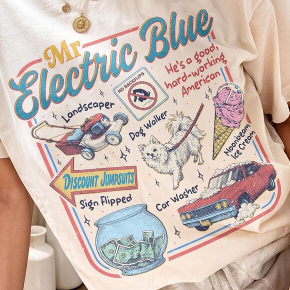 Mr Electric Blue T Shirt, Moonbeam Ice Cream Shirt, America Concert Tour Tee 103 - Picture 2 of 5